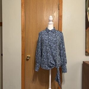 Chico's Size 0 (Small) w/Animal Print Side-Tie Long Sleeve Popover Blouse - EUC
